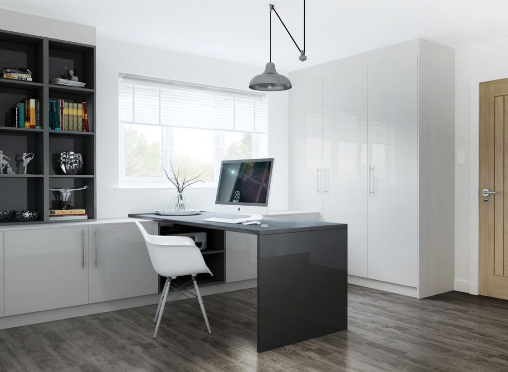 Glacier- High Gloss Light Grey & Graphite High Gloss Fitted Home Offices and Studies Sunderland
